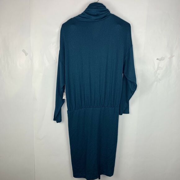 Free People Sundown Mini Dark Green Cowl Neck Ruched Knit Dress NWT Size S - Picture 6 of 8